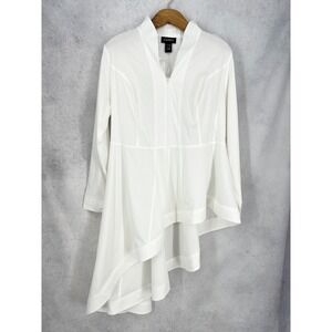 Ashro White Asymmetric High-Low Zip Front Tunic Top Womens Plus Size 1X Minimal